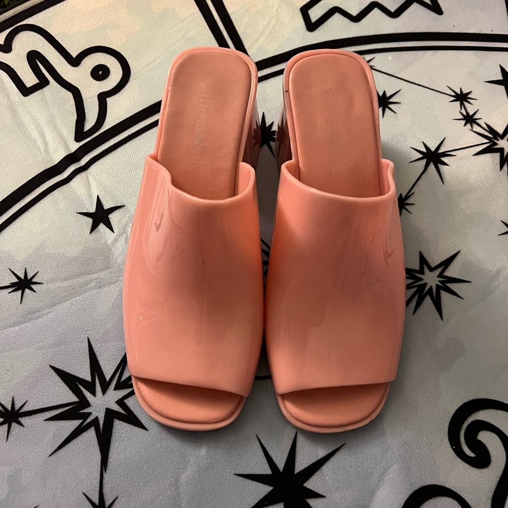 Size 7 Jeffrey Campbell pink mules
